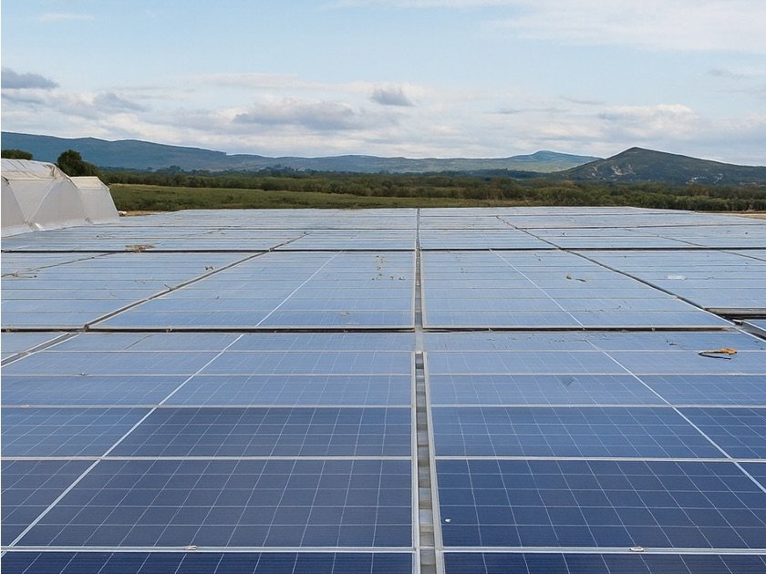 Central solar de un proyecto agroindustrial con montañas al fondo