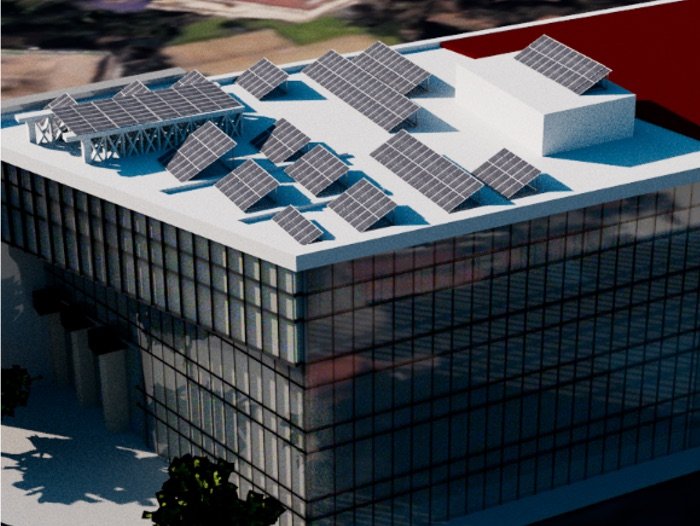 Edificio Constituyentes con paneles solares en la azotea